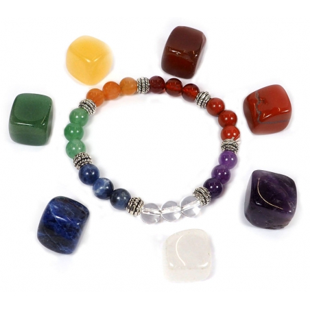 7 Chakra bracelet + 7 chakra stones set