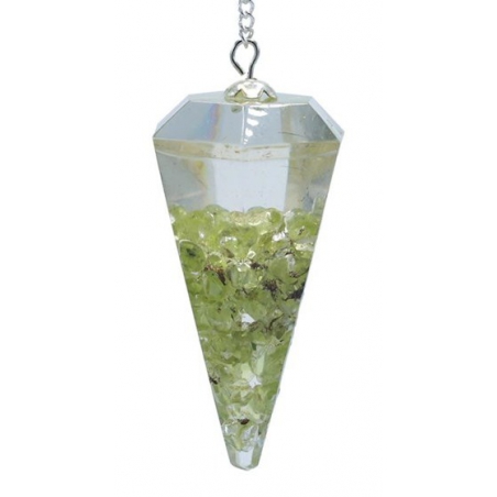 Peridot orgonite pendulum facet cut