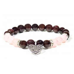 Garnet and Rose Quartz bracelet with heart