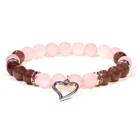 Bracelet quartz rose et quartz fraise avec cœur