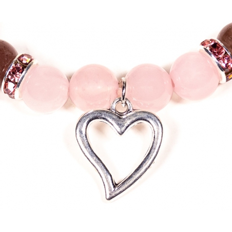 Bracelet quartz rose et quartz fraise avec cœur