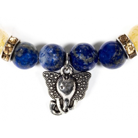 Bracelet Lapis Lazuli et Quartz Rutile avec Ganesha