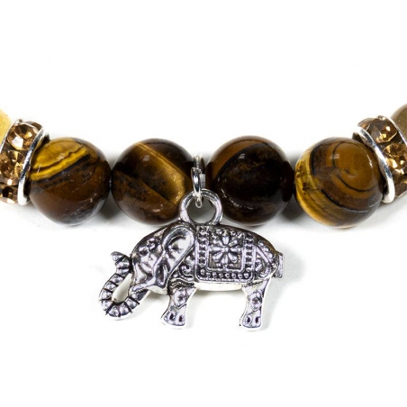 Bracelet Oeil de tigre et Quartz rutile avec éléphant