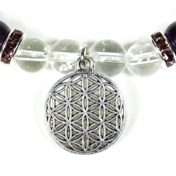 Bergkristall und Amethyst Armband mit Blume des Lebens 2