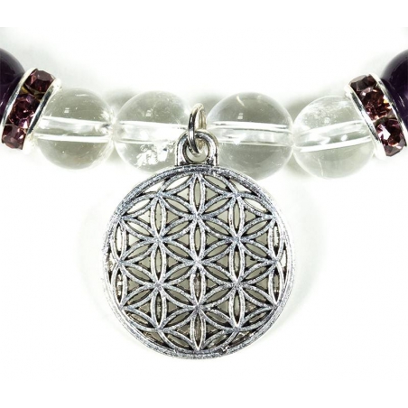Rock crystal and Amethyst bracelet with Flower of life