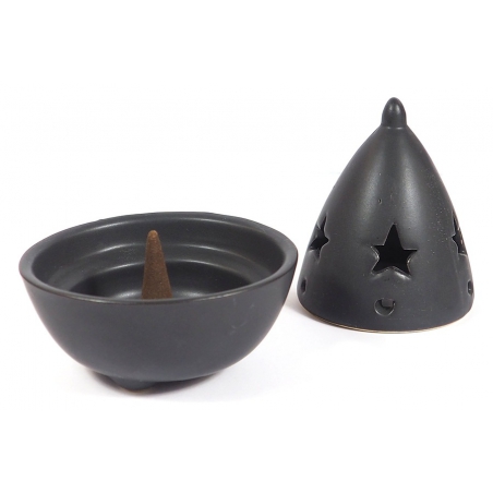 Cone incense burner with star (black)