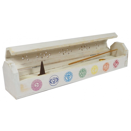 Incense holder with 7 Chakra symbols (white)