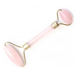 Rouleau de massage avec pierre gemme de quartz rose