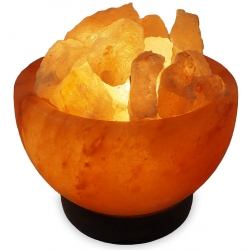 Salt lamp Himalaya Fire bowl with salt stones with wooden base