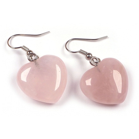 Boucles d'oreilles quartz rose en forme de coeur