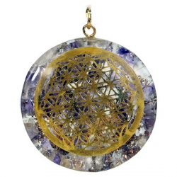 Orgonite pendant Flower of life with amethyst and rock crystal