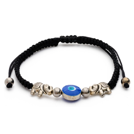 Bracelet Evil eye avec éléphants noir