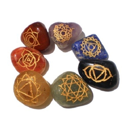 7 chakra tumbled stones with chakra symbols 16577