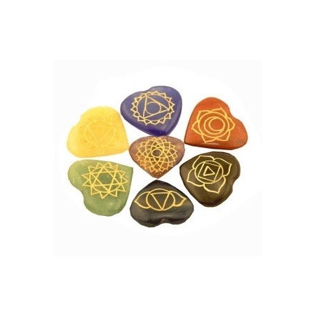 Set 7 Chakra symbolen mineraalstenen - hartvorm (16439)
