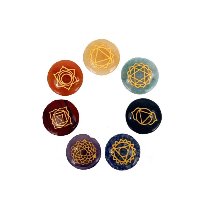 Ensemble de 7 symboles de chakras et pierres minérales ronde 16438