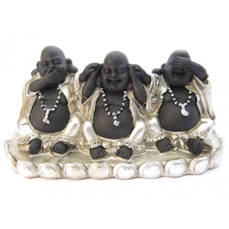 Chinese boeddha Horen, zien, zwijgen op console (zilver/zwart)