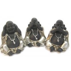 Chinese boeddha Horen, zien, zwijgen - klein (zilver/zwart)