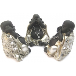 Chinese boeddha Horen, zien, zwijgen - klein (zilver/zwart) 2