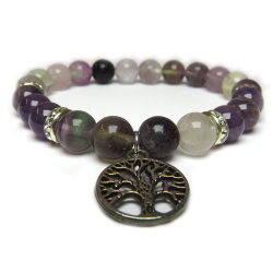 Fluoriet en Amethist armband met Boom des levens 8mm