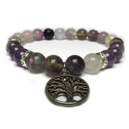 Fluorit und Amethyst Armband mit Blume des Lebens 8mm