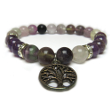 Fluorit und Amethyst Armband mit Blume des Lebens 8mm