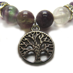 Fluorite and Amethyst bracelet with Flower of life 8mm 2