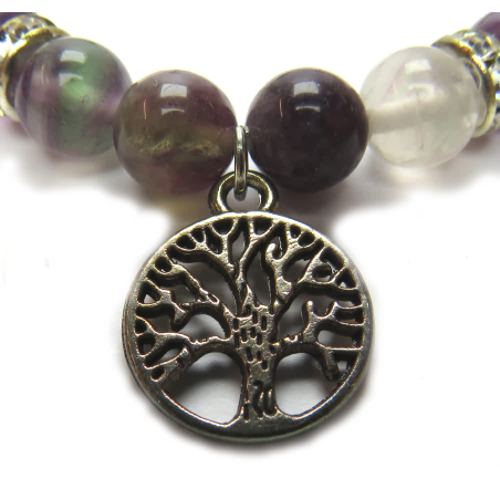 Fluoriet en Amethist armband met Boom des levens 8mm