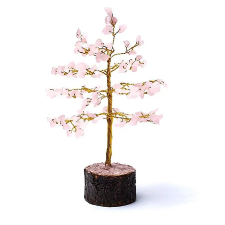 Arbre à pierres précieuses en quartz rose 18cm