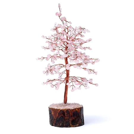 Arbre à pierres précieuses en quartz rose 23cm