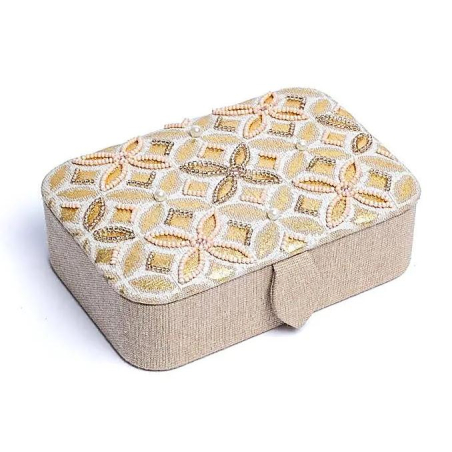 Tarotbox Samt beige/gold mit Blume des Lebens