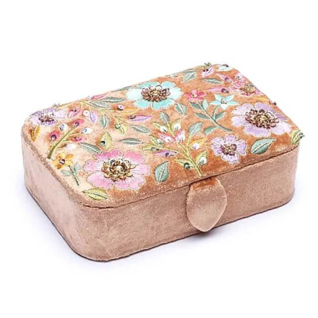 Tarotbox Samtbeige mit Blumen