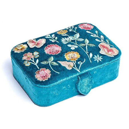 Tarotbox Samtblau mit Blumen