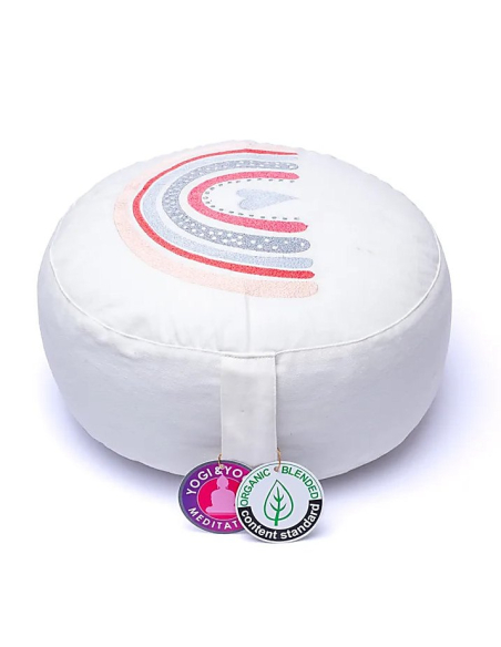 Meditation cushion rainbow white organic cotton (OCS)
