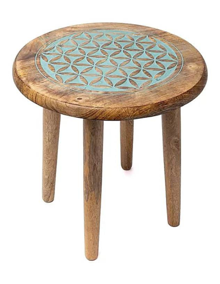 Beistelltisch Mangoholz Blume des Lebens blau