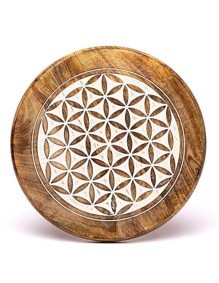 Bijzettafel mangohout Bloem des Levens wit