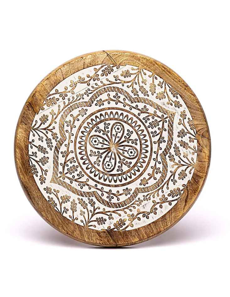 Bijzettafel mangohout Mandala wit