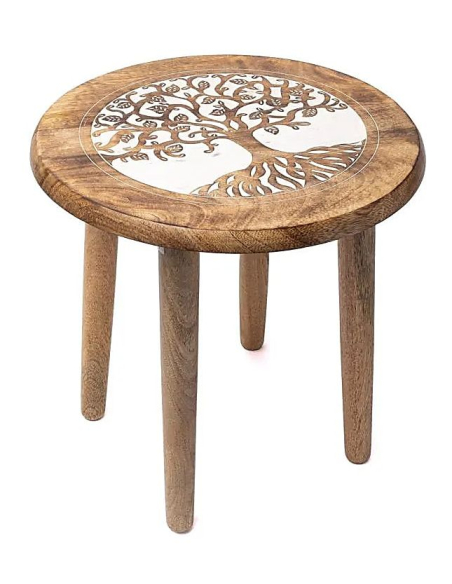 Side table mango wood Tree of Life white