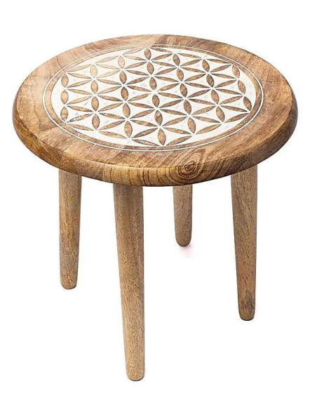 Beistelltisch Mangoholz Blume des Lebens weiß