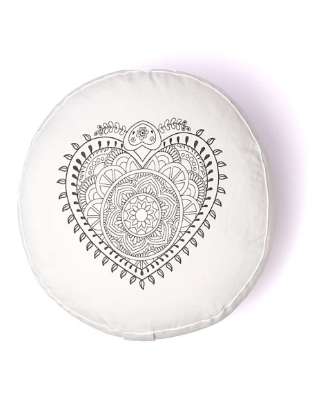 Coussin de méditation cœur blanc cassé coton bio (OCS)