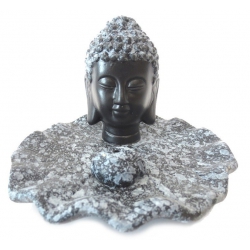Wierookhouder - Boeddha hoofd zwart / grijs cracele schaaltje