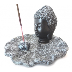 Incense holder-Buddha head black/grey cracele dish 2