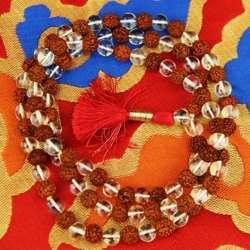 Collier Mala cristal de roche / rudraksha AA 108 perles 2