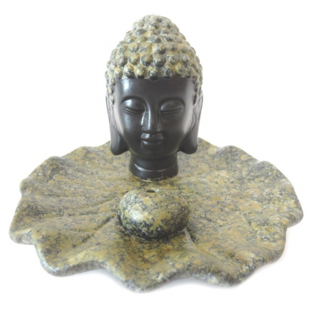 Wierookhouder - Boeddha hoofdje zwart / bruin cracele schaaltje
