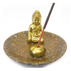 Wierookhouder - Boeddha gold on brown plate