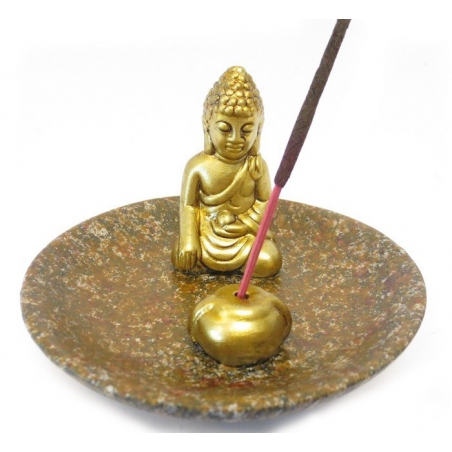 Wierookhouder - Boeddha Goud op bruin schaaltje