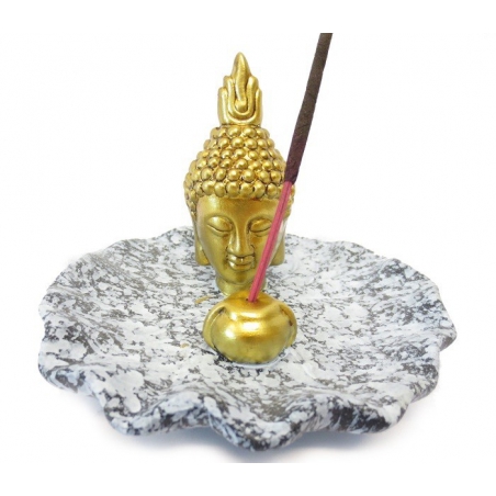 Wierookhouder - Gouden Thaise Boeddhahoofd op grijs schaaltje