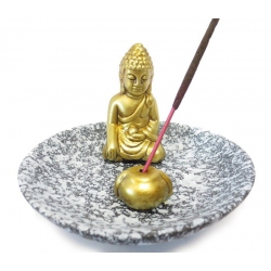 Incense holder - Gold-colored Buddha on a grey dish