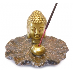 Porte d'encens - Golden Thai Buddha Head on brown dish