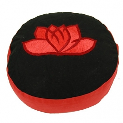 Coussin de méditation lotus noir / rouge brodé (8008 )