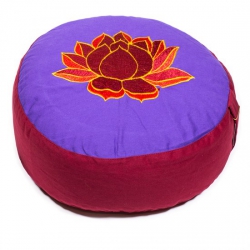 Coussin de méditation lotus violet / rouge brodé (8017)